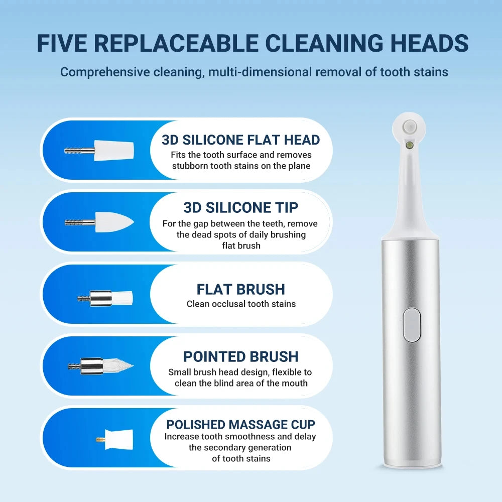 Polisseur de dents électrique 8 têtes remplaçables Détartreur dentaire Détartreur de plaque Nettoyeur de dents Blanchisseur Soins bucco-dentaires