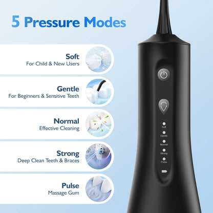 Hydropulseur SEJOY Jet Dentaire Professionnel, Irrigateur Oral Portable et Rechargeable 300ml IPX7 Étanche 5 Modes