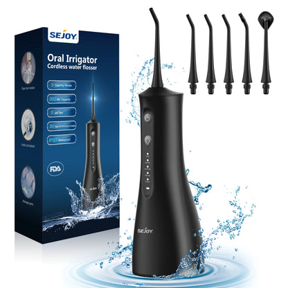 Hydropulseur SEJOY Jet Dentaire Professionnel, Irrigateur Oral Portable et Rechargeable 300ml IPX7 Étanche 5 Modes
