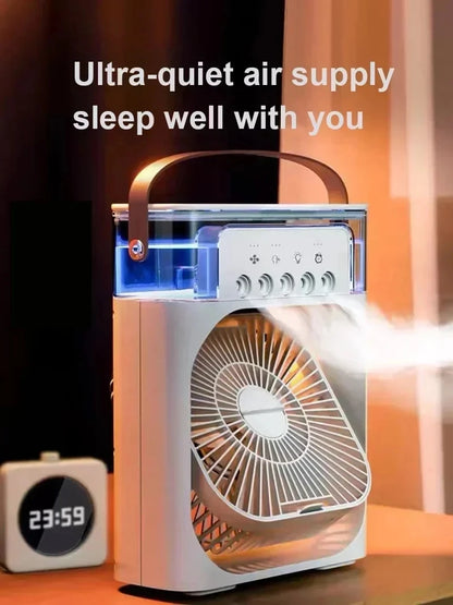 Portable humidifier fan three in one, mini USB air conditioning fan, LED night light, water mist, home fun air cooler humidifier